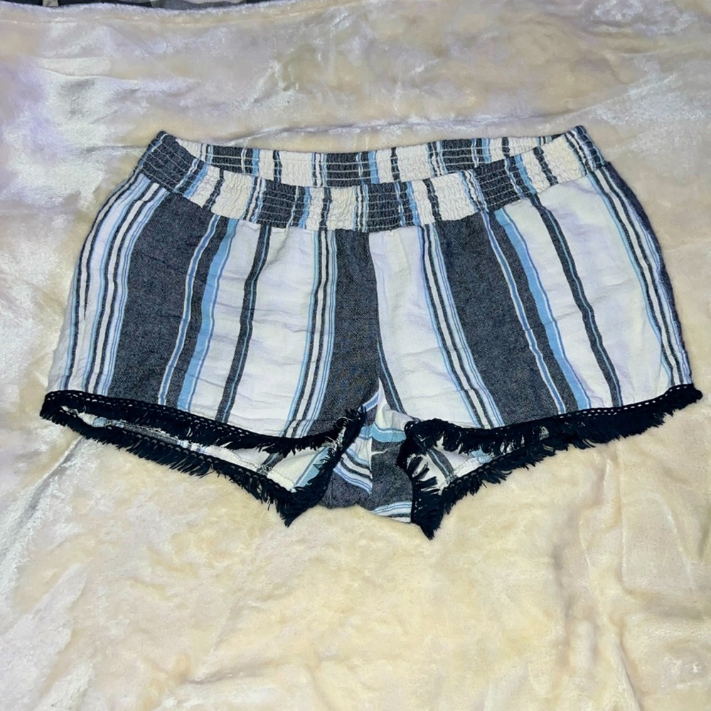 🔴 CLEARANCE🔖 NOBO 🏖️ STRIPED ELASTIC WAIST FRINGED LINEN BEACH SHORTS XXL 16/17